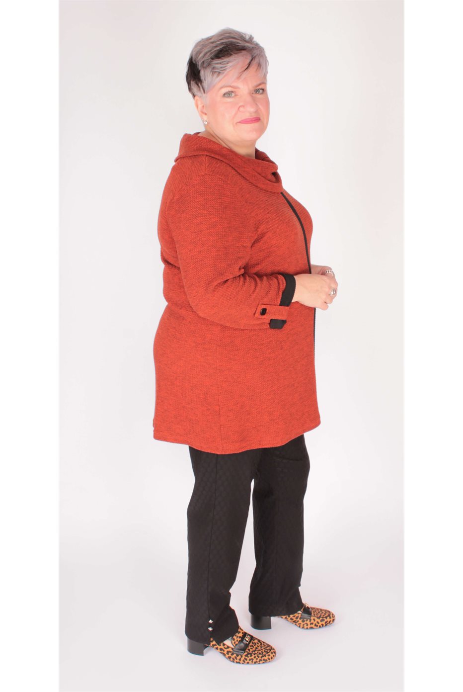 Oversized Marled Cowl Neck Burnt Orange Tunic 